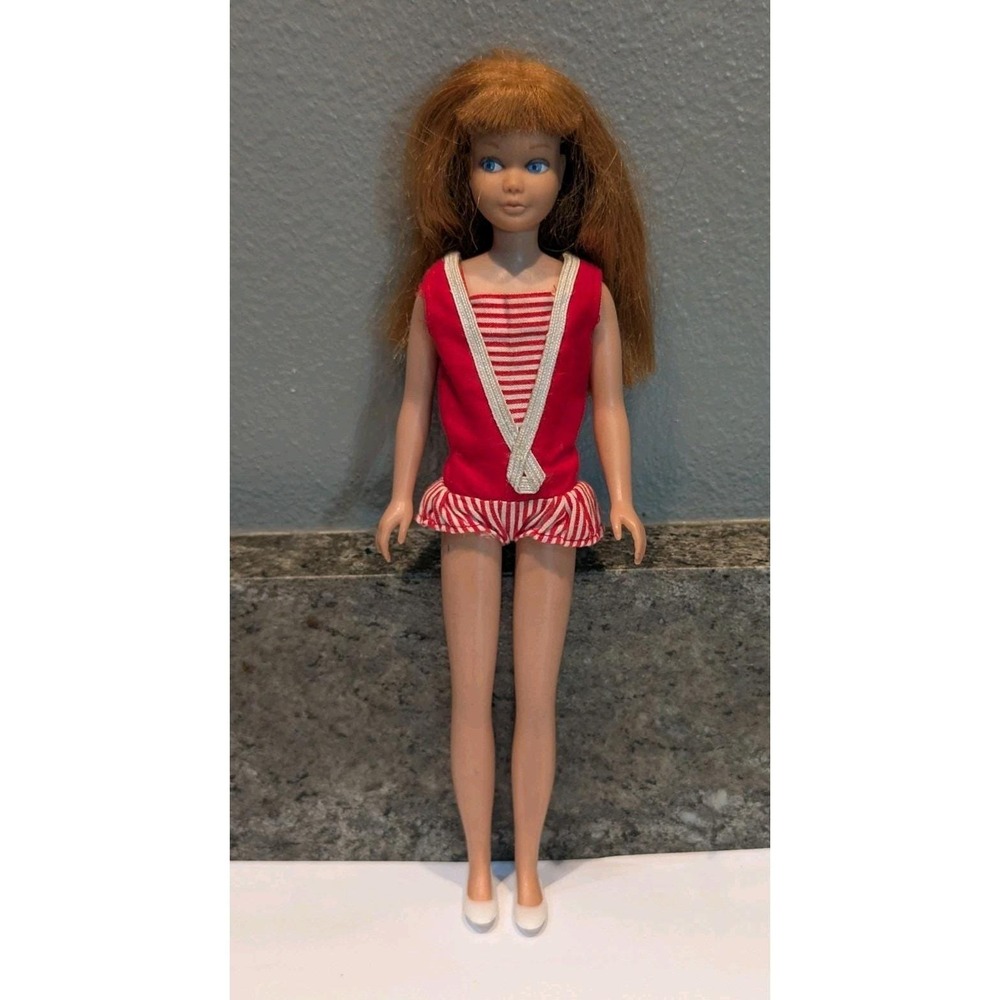 Vintage Barbie Titan Skipper Doll Model 950 In Original Swimsuit Red Stripe Shoe